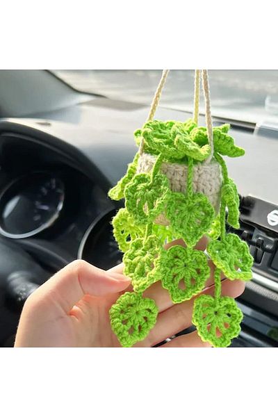 Choice Green Boho Car Plant Crochet Hanging Basket, Hanging Plant For Car Decor