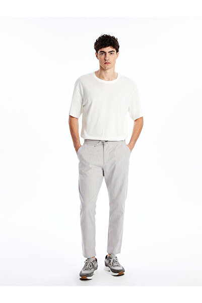 LC Waikiki Γκρι ανδρικό παντελόνι με ρίγες τυπικής εφαρμογής