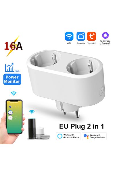 Choice Eu 2 1 Pcs Tuya Wifi Dual Outlet 16a App Smart Plug 2 In 1 Socket Eu With Energy Metering Timer Func