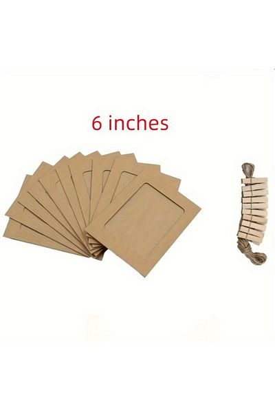 Choice Brown-6 Inches 10pcs Photo Cardboard Picture Frame, Diy Paper Photo Frame With Wooden Clips, Wall De