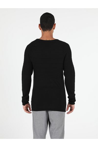 Colin's Pulover negru pentru bărbați, slim fit, cu gât rotund