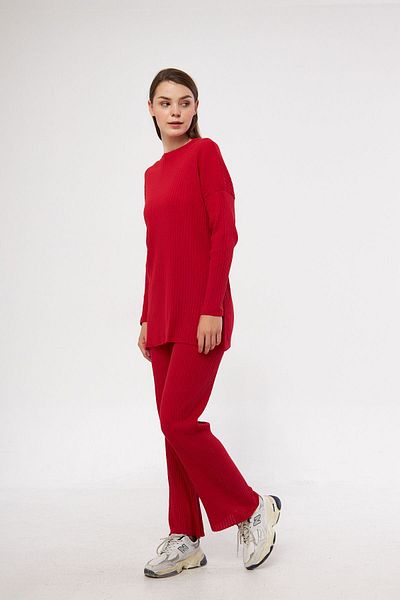 cankids Women's Red Women's Ribbed Report & Sweatpants, Casual Home Wear Pajamas Set