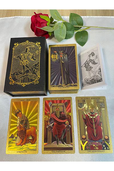 Choice A485 Spanish Gold Foil Tarot Cards In Box 12x7cm Divination Deck For Beginners With 2 Languages Pape