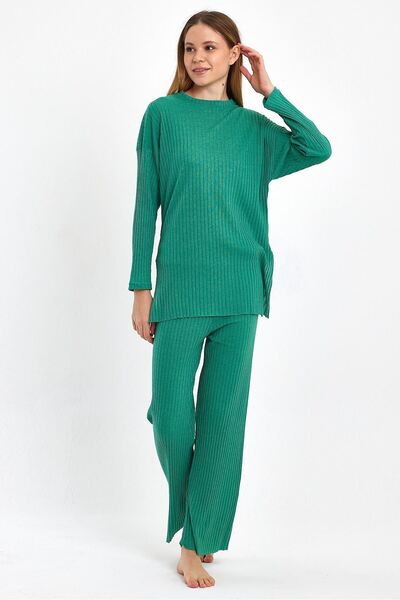 cankids Green Women's Ribbed Tracksuit and Pajama Set - Casual Home Wear Reported
