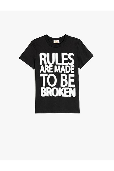 Koton Slogan Printed Short Sleeve Crew Neck Cotton T-Shirt