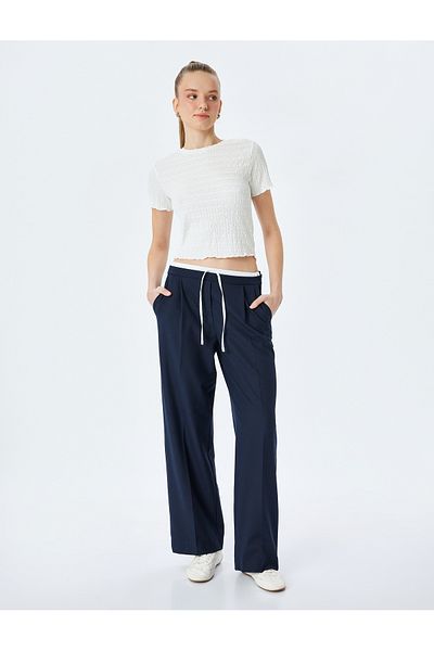 Koton Short Sleeve Crew Neck Textured Crop T-Shirt Bürümcük