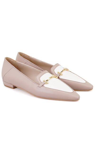 Desa Mocasnic din piele bej pentru femei cu accesorii cu cataramă