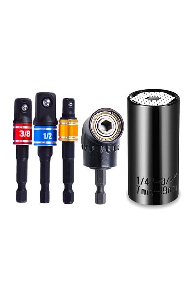 Binoax Black 5pcs Universal Socket Wrench Tool Set And 3pcs Impact Grade Driver Socket Adapter Exten