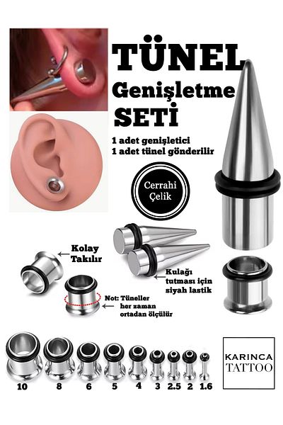 Karınca Piercing Surgical Tunnel Expansion Set - Steel Ear Plug (2 Pcs)