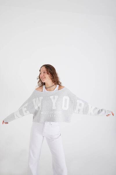 Addax New York Written Raised Crop Sweatshirt S10598-X1