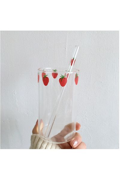 Choice 301-400ml Style A 300ml Strawberry Cute Glass Cup With Straw Creative Transparent Water Cup Student