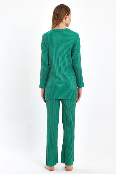 cankids Green Women's Ribbed Tracksuit and Pajama Set - Casual Home Wear Reported