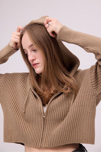 Addax Knitwear Hooded Zippered Cardigan H3391-C13