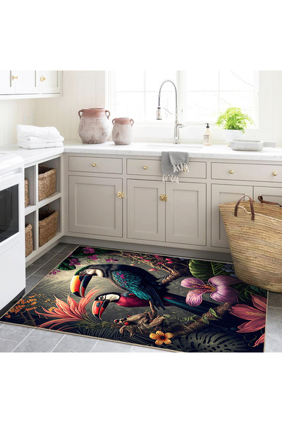 Rugs Modern Halı Buse Koleksiyonu Çok Renkli Tukan Papağanları Desenli Dokuma...