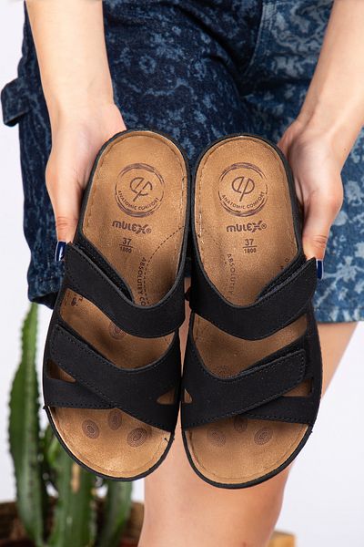 Slipcat Mulex Women's Velcro, Stylish, Leather Casual Black Sandals/Slippers