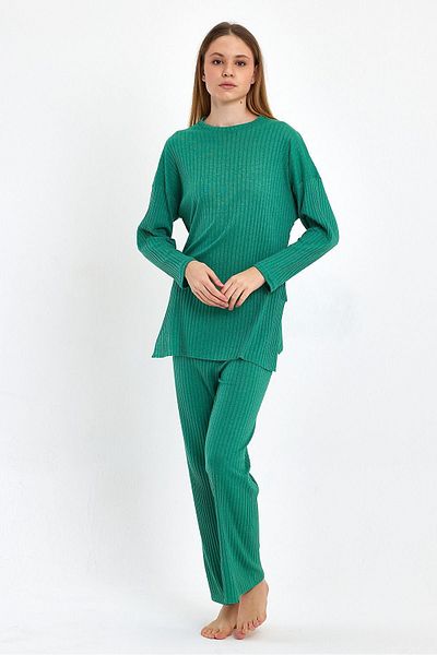cankids Green Women's Ribbed Tracksuit and Pajama Set - Casual Home Wear Reported