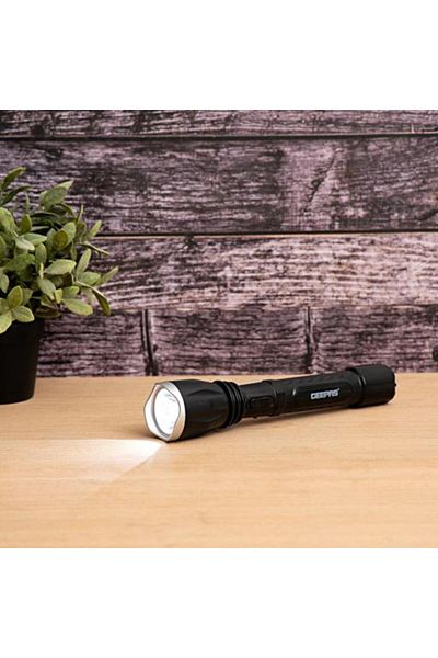 Geepas Rechargeable LED Flashlight |Hyper Bright 1W Hi-Power LED Torch Light