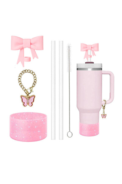 Choice مجموعة إكسسوارات مكونة من 6 قطع باللون الوردي لكوب ستانلي سعة 30 أونصة...