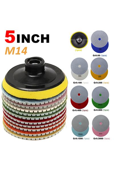 WIDEEP 8pcs 5 inch 125mm Diamond Polishing Pads Kit Wet/Dry for Granite Stone Concrete Marble Polishing ...