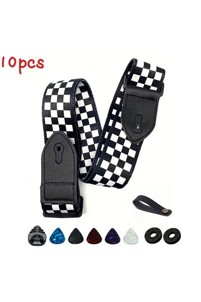 Miwayer Checkerboard Strap 10pcs Guitar Shoulder Strap, Black And White Squares Pattern Adjustable Guitar Sh