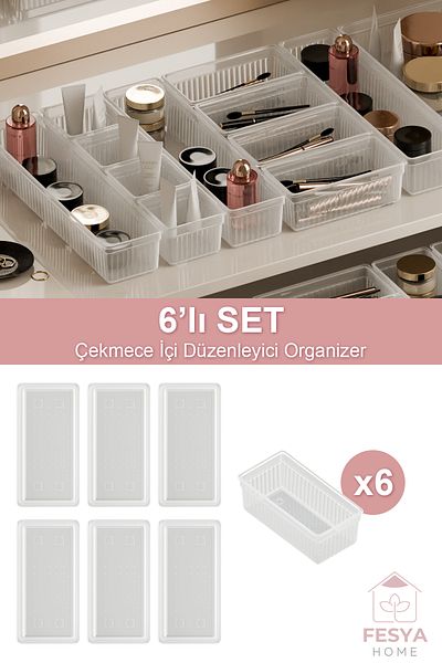 Fesya Home Clear Medium 6-Piece Origami Drawer Organizer - Kitchen, Office, Bathroom Organizer