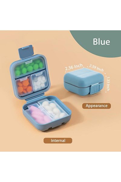 Choice 5 Compartments Blue 1pc Pill Organizer Moisture Proof Small Pill Box ,portable Sealed Pill Storage B