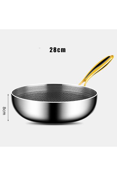 Choice 28cm 316 Stainless Steel Frying Pan Wok Non-stick Cooking Honeycomb Steak Gas Stove Pot Induction Ge