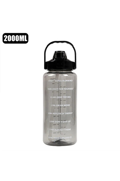 Choice زجاجة مياه بلاستيكية محمولة للسفر، سعة 2 لتر، سوداء اللون، مزودة بعلام...