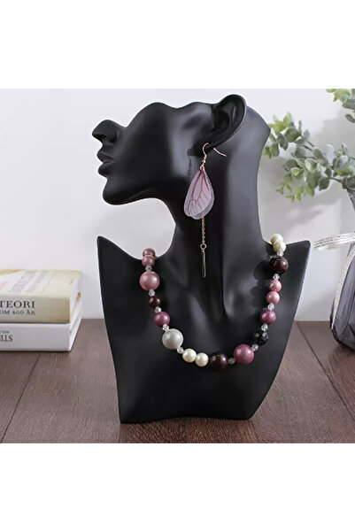 Choice قلادة مجوهرات من الراتنج الأسود مع تمثال نصفي لعرض حامل الأقراط في ناف...