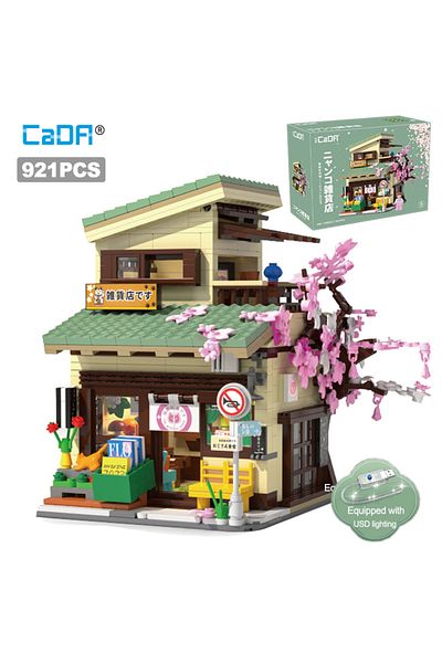 cada With Packaging Box Led City Japanese Style Grocery Store House Building Blocks Double Decker Du