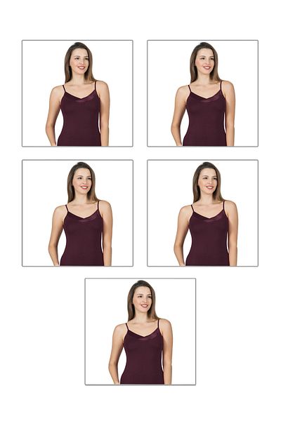 ÖZKAN underwear Özkan 2040 5 pachete pentru femei, cu guler din viscoză din satin, flexibil, confortabil, moale, cu bretele subțiri