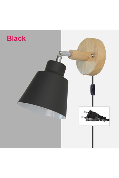 Choice Eu Plug Black Nordic Wall Light Indoor Diy E27 Wooden 6 Colors Eu/ul Plug 350° Wall Lamps For Living