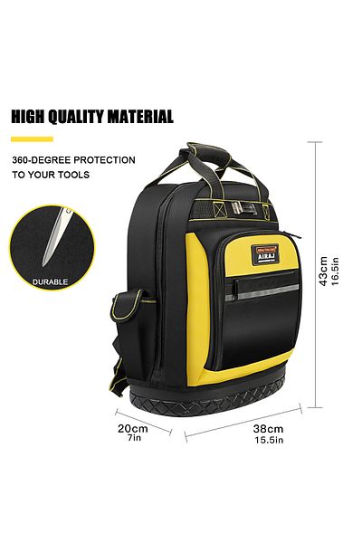 AIRAJ Yellow Backpack Tool Backpack Multiple Pockets Large Capacity Rubber Base Wear-resistant And D