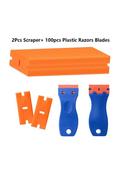 Choice Scraper With Blades 100 Pieces Two Cutting Plastic Razor Blade Label Clean Razor Glue Remover Window