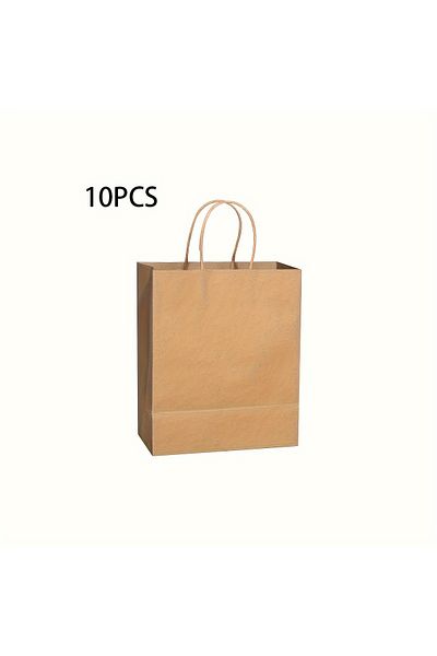 Choice 21x15x2cm Brown 10pcs-solid Color Gift Bags With Handles, Kraft Paper Bags, Gift Candy Bags, Suitabl