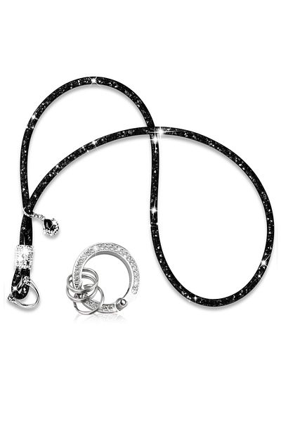 Choice Black Car Keychain Bling Rhinestone Neck Strap For Car Key Keychain Horseshoe Buckle Crystal Keychai