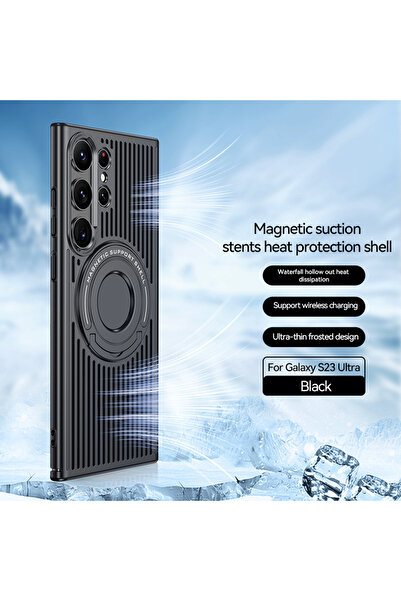 Choice جراب هاتف Samsung S23Ultra أسود اللون مع خاصية الشحن اللاسلكي المغناطيسي لتبديد الحرارة، لهاتف S23 S24 S25 U