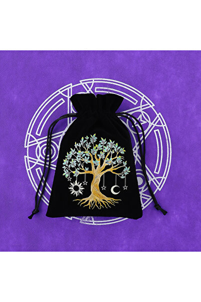 Choice شجرة 5.12 × 7.09 بوصة 1 قطعة حقيبة تخزين بطاقات التاروت المخملية السود...