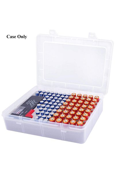 Choice Clear Battery Storage Organizer Box With Battery Tester, Garage Caddy Case Holder Container Bag Hold