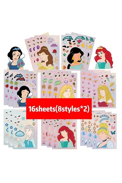 Choice Sjs151-16sheets 8/16sheets Disney Princess Puzzle Stickers Micke Make-a-face Funny Assemble Jigsaw C