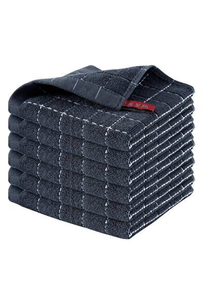 Choice مناشف أطباق مطبخ من القطن تيري باللون الرمادي الداكن، 6 قطع، مناشف أطب...