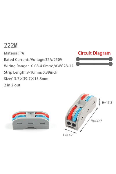 DIY GO 20 Pcs Nc222m 20pcs Quick Cable Splitter Push-in Wire Connector Universal Compact Conductor Wiring T