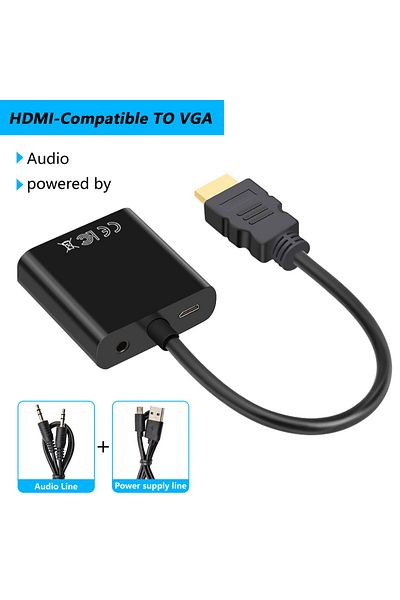 Choice Black Dc Audio Hdmi-compatible To Vga Cable Converter With Audio Power Supply Adapter Fhd 1080p For