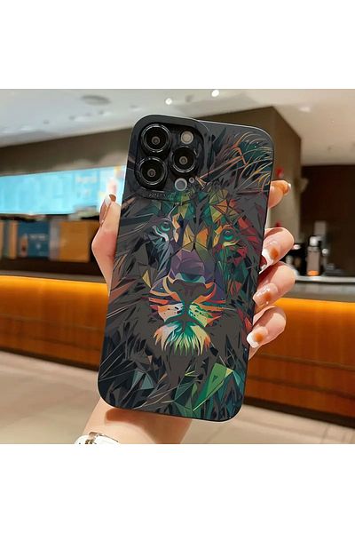 Choice غلاف هاتف بنمط أسد ملون لهاتف iPhone 11 12 13 14 15 Pro Max XS X XR 7 8 Plus