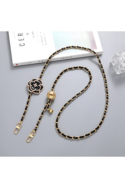 Choice سلسلة هاتف محمول من الجلد الصناعي باللون الأسود من الكاميليا