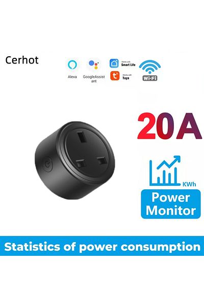 Choice Uk 20a Black 1pcs Cerhot Tuya Wifi Smart Socket Uk Plug 3pin Adapter Home Alexa Voice Control With E