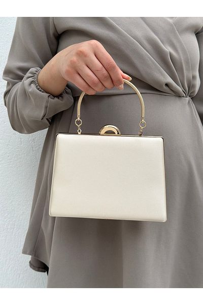 Sh Poly Σατέν Μπεζ Γυναικείο Βραδινό Φόρεμα Clutch Clutch Τσάντα Portfolio