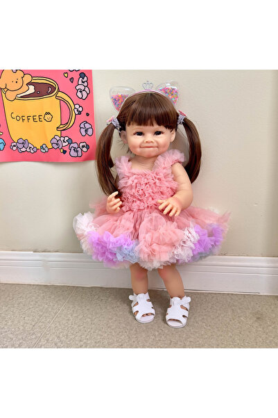 Choice دمية ريبورن 55 سم من إن بي كيه مع فستان وردي كامل الجسم من السيليكون ا...