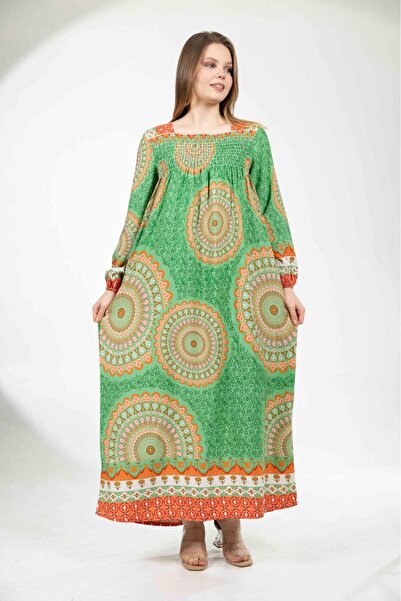 mervemoda Women's Long Sleeve Plus Size Summer Woven Dress