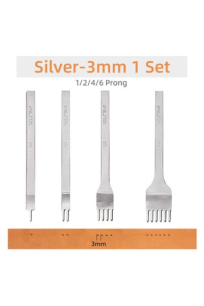 Choice Silver 3mm 1 Set Wuta Basic Leather Chisel Tool Diamond Pricking Iron Hole Punch Stitching Leather C